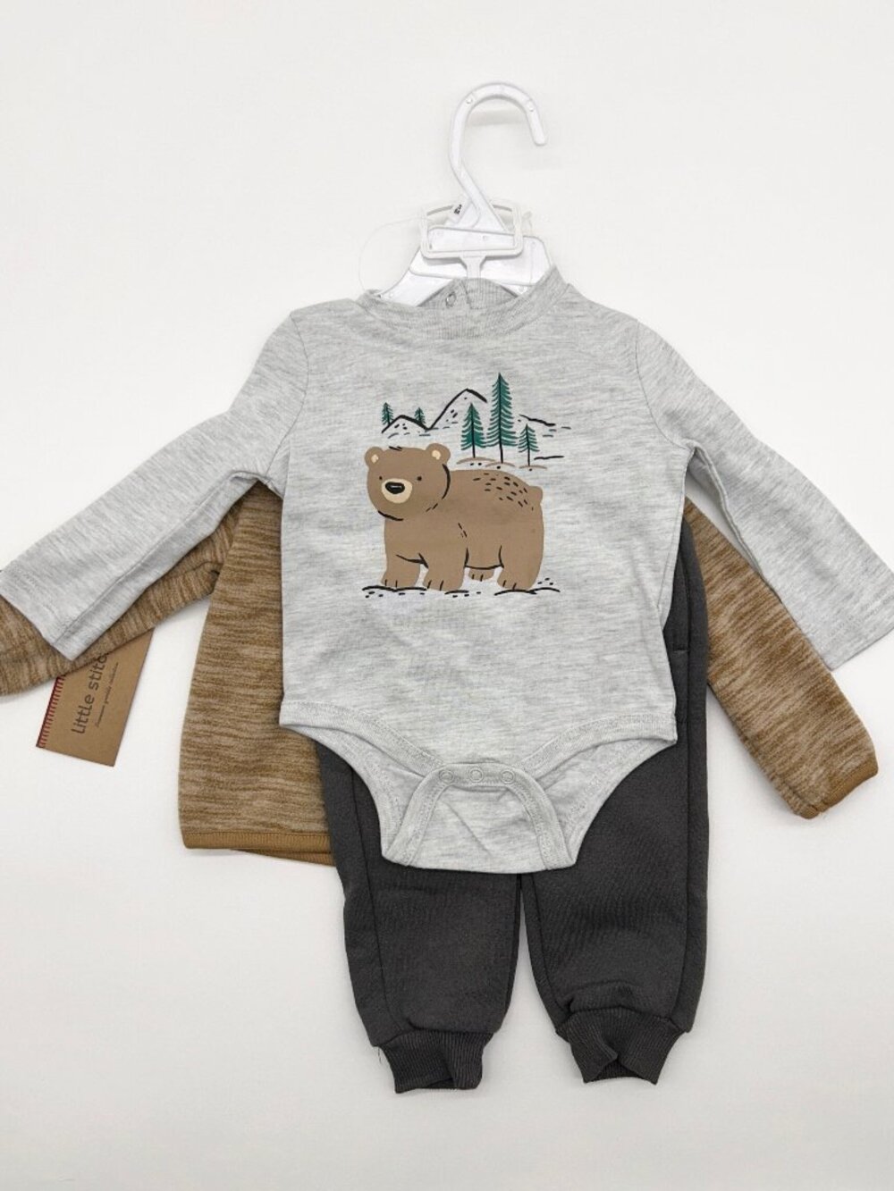 NWT Little Stitch Boys 3M 3pc Long Sleeve Bear Outfit Set